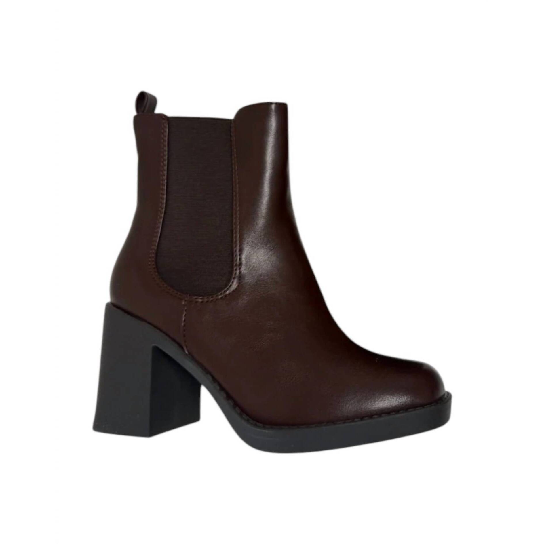 New Top Moda Women's Leather Round Toe Bootie In Brown